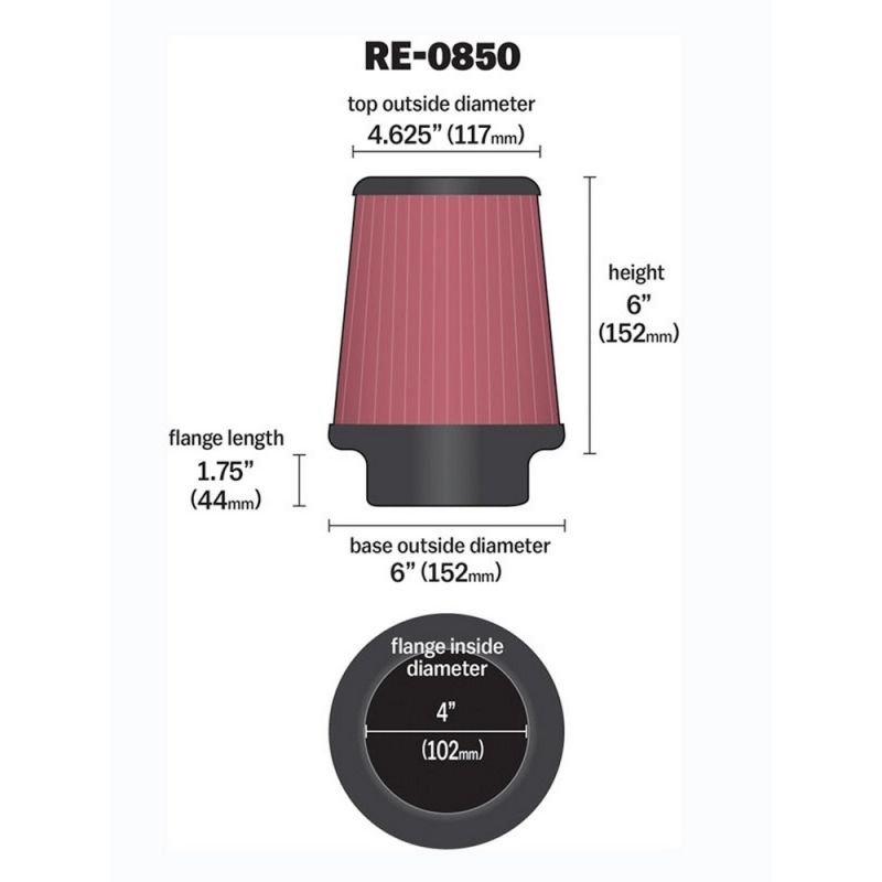 K&N RE-0850 Universal Clamp-On Air Filter