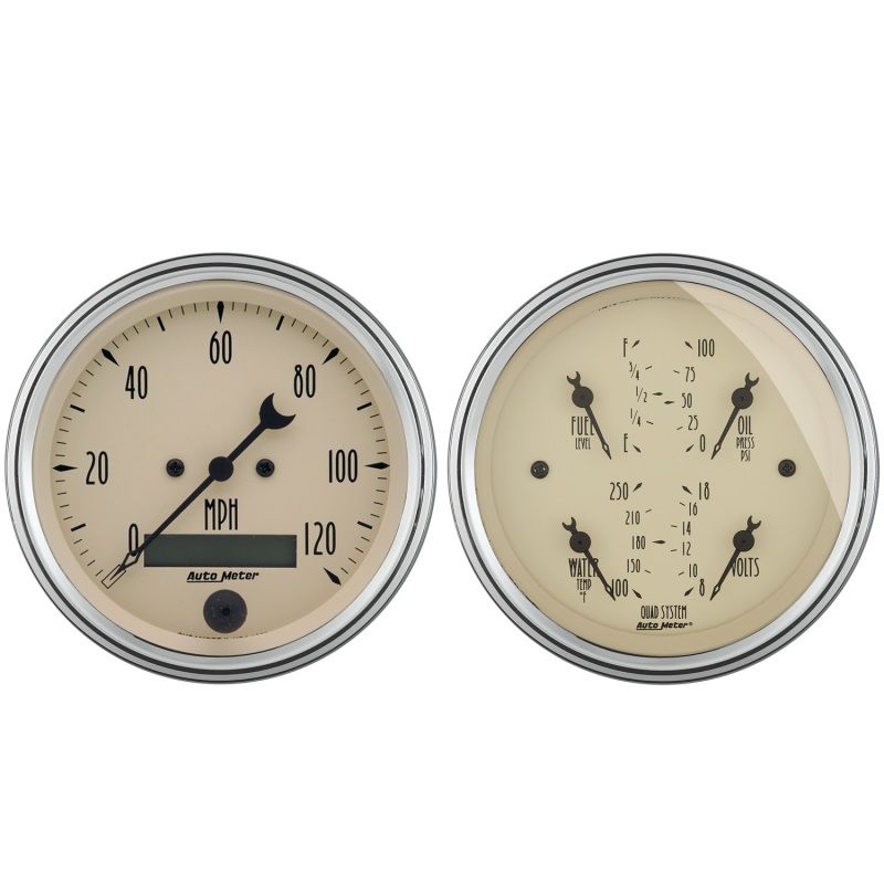 AutoMeter 1800 GAUGE KIT, 2 PC., QUAD & SPEEDOMETER, 3 3/8", ANTIQUE BEIGE