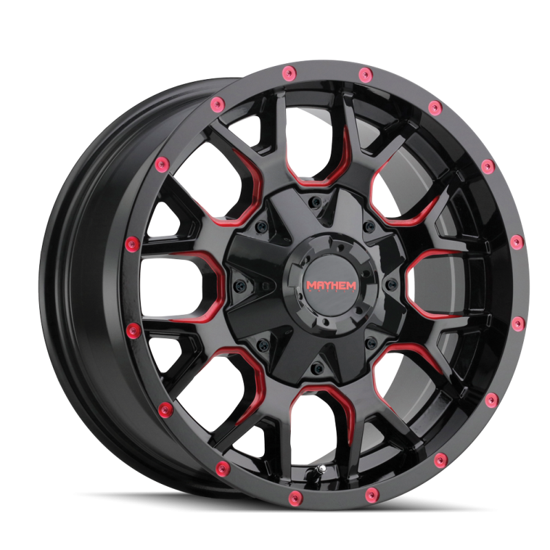 Mayhem 8015 Warrior 17x9 / 5x127 BP / 18mm Offset / 87mm Hub Black w/ Prism Red Wheel