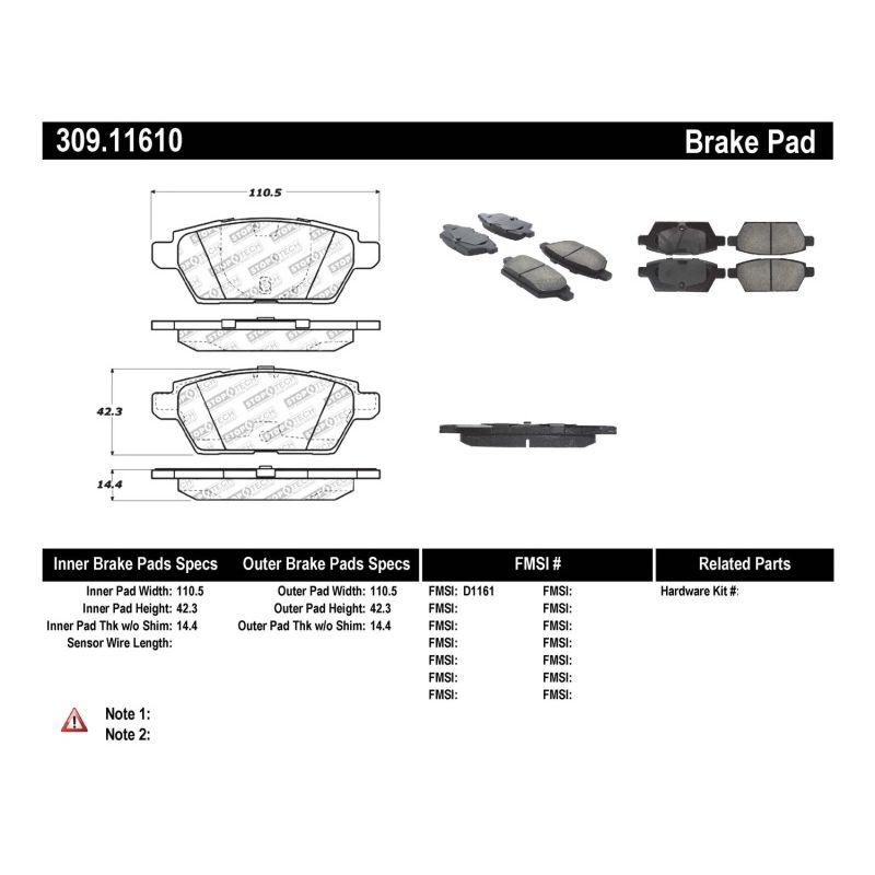 Stoptech 309.11610 Performance 06-07 Mazdaspeed 6 Rear Brake Pads