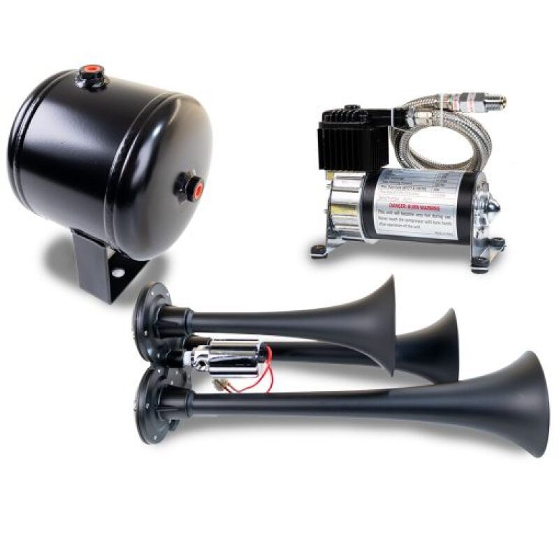 Kleinn Air Horns HK3-1 Kleinn Triple Black Horn Kit w/ 130 PSI Air Compressor / 1.0 gal Air Tank