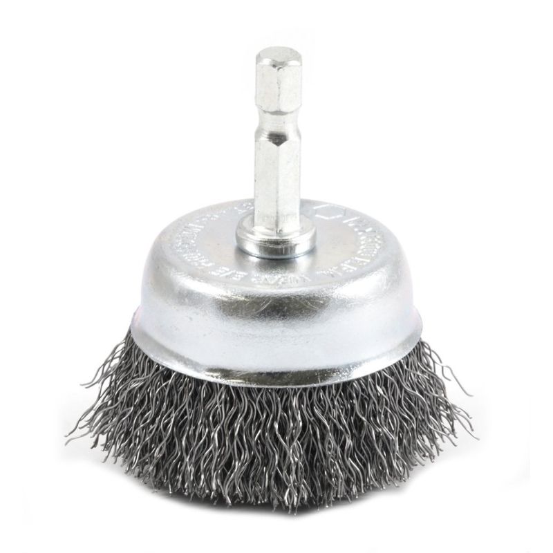 Forney 72729 Wire Cup Brush, Coarse Crimped with 1/4-Inch Hex Shank, 2-Inch-by-.012-Inch, Silver