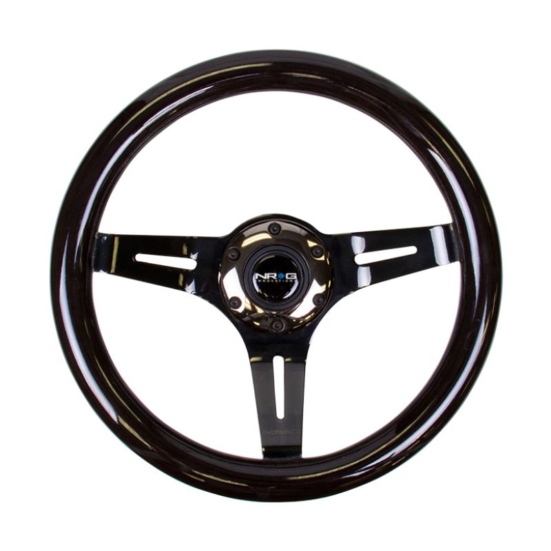 NRG Classic Wood Grain Steering Wheel (310mm) Black w/Black Chrome 3-Spoke Center