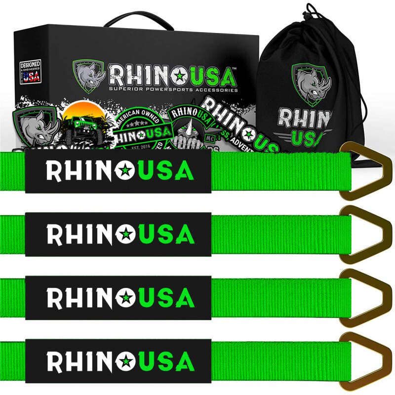 Rhino USA RNO-AXLESTRAPS-GRN Axle Tie Down Straps (4-Pack) 2In X 38In - Green