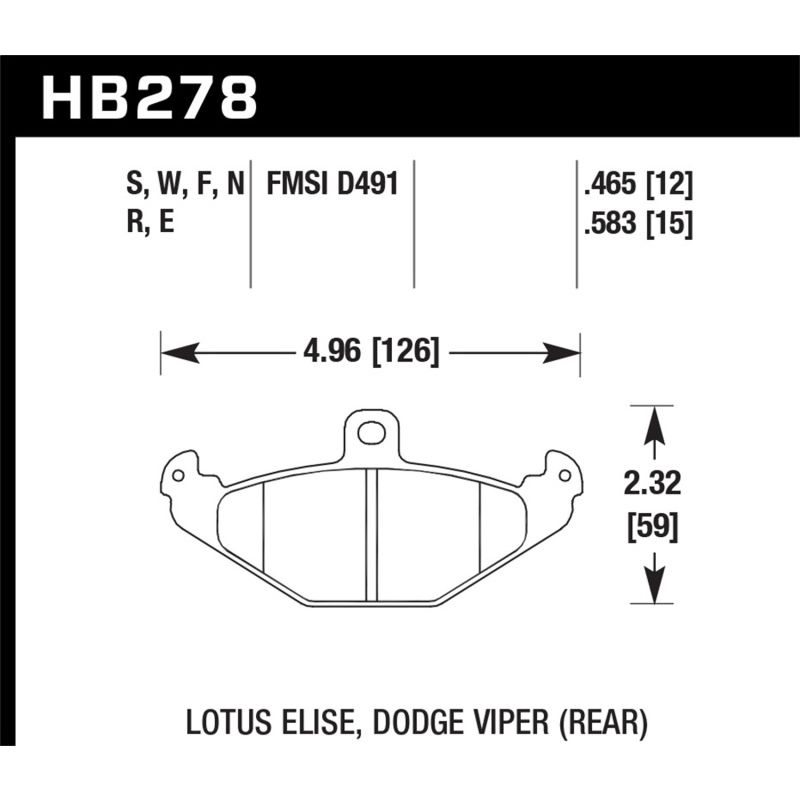 Hawk Lotus Elise 12mm Ht-10 Rear Race Brake Pads