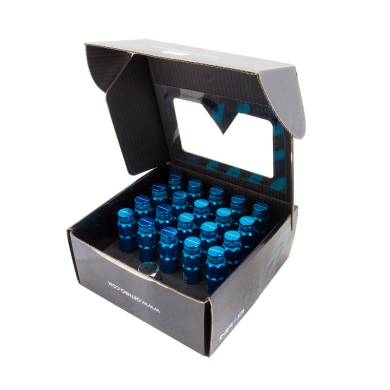 NRG 700 Series M12 X 1.25 Steel Lug Nut w/Dust Cap Cover Set 21 Pc w/Locks & Lock Socket - Blue