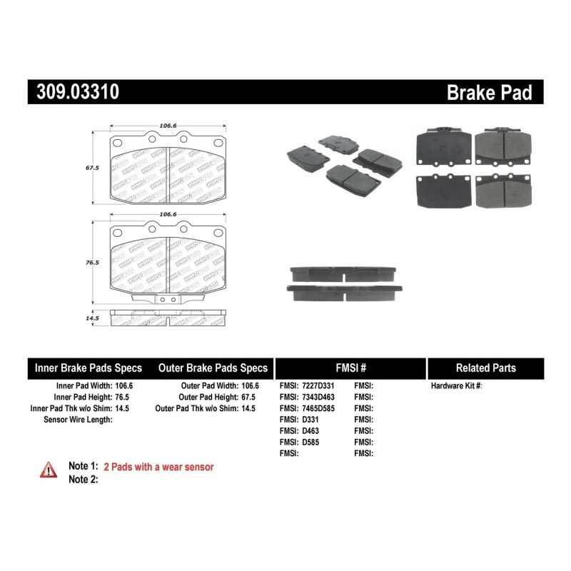 Stoptech 309.03310 Performance 89-95 Mazda RX7 Front Brake Pads