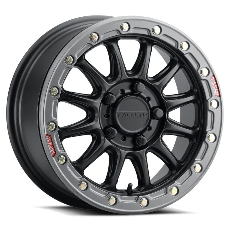 Raceline A14BG Alpha 15x10in/5x114.3 BP/25mm Offset/68mm Bore - Black & Gunmetal Ring Beadlock Wheel