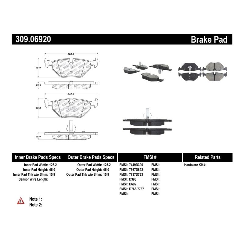 Stoptech 309.06920 Performance 01-02 BMW Z3 / 03-09 Z4 / 10/90-07 3 Series / 99-09 Saab 9-5 Rear Brake Pads
