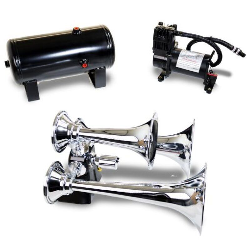 Kleinn Air Horns HK6 Kleinn Triple Chrome Horn Kit w/ 150 PSI Air Compressor / 1.5 gal Air Tank