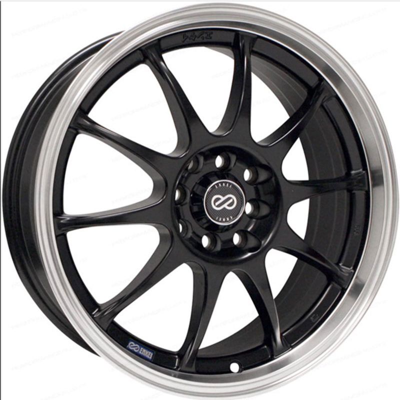 Enkei 409-875-12BK J10 18x7.5 5x100/114.3 38mm Offset 72.6mm Bore Dia Black w/ Machined Lip Wheel