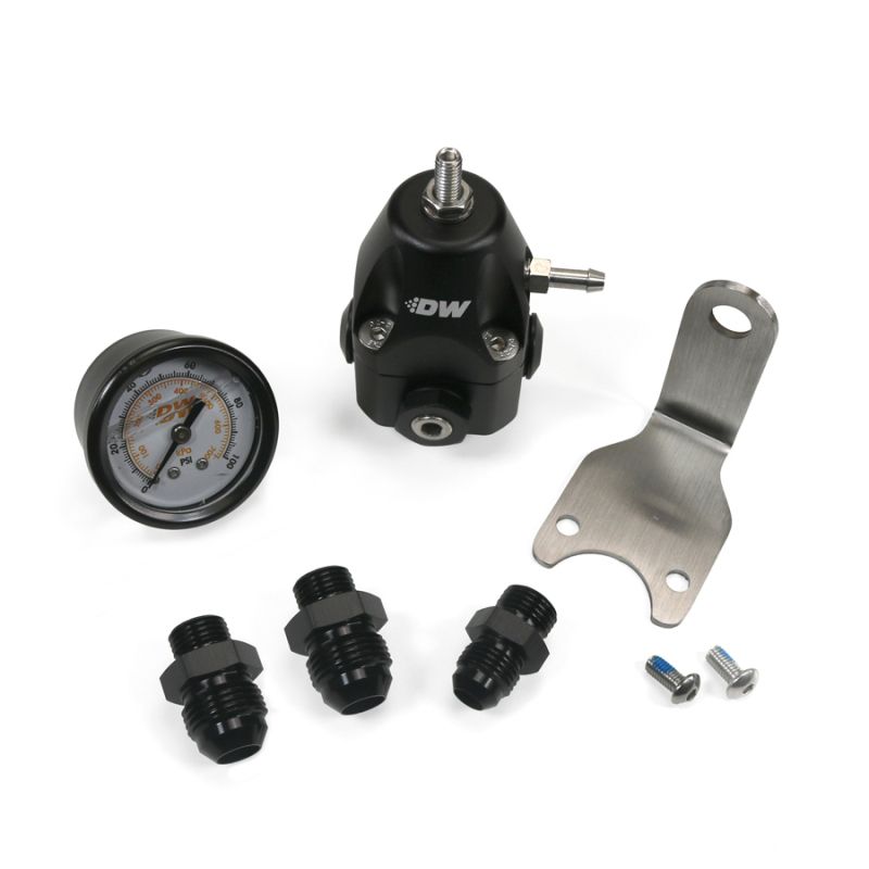 DeatschWerks 6-1002-FRB-86 DWR1000C AFPR + Pressure Gauge + 6AN & 8AN fittings - Anodized Black