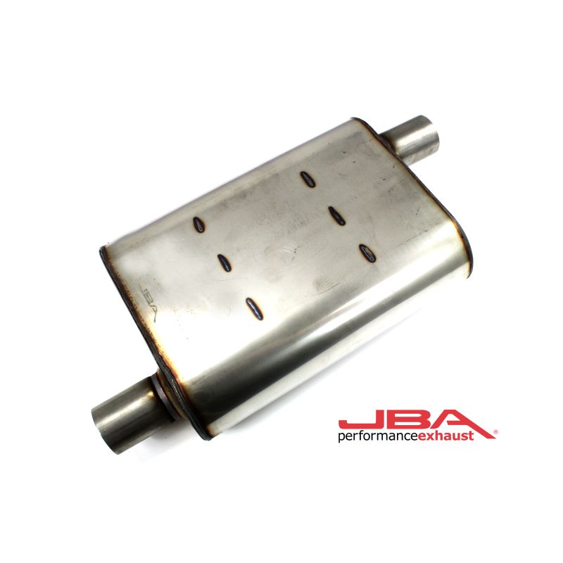 JBA Universal Chambered Style 304SS Muffler 13x9.75x4 2in Inlet Diameter Offset/Offset