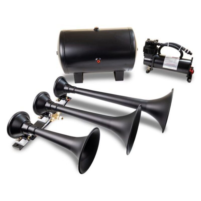 Kleinn Air Horns HK9 Kleinn Triple Black Horn Kit w/ 150 PSI Waterproof 5.0 gal Air Tank