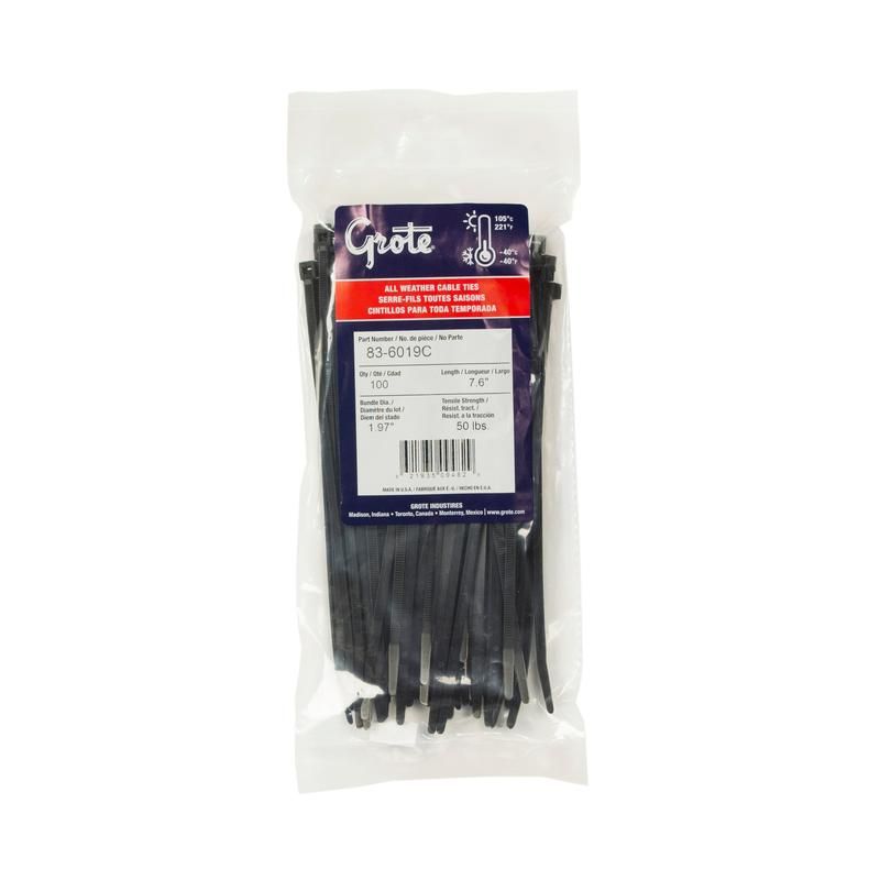 GROTE LIGHTING 83-6019 Nylon Cable Ties, Standard Duty, 8" Length, 100 Pack