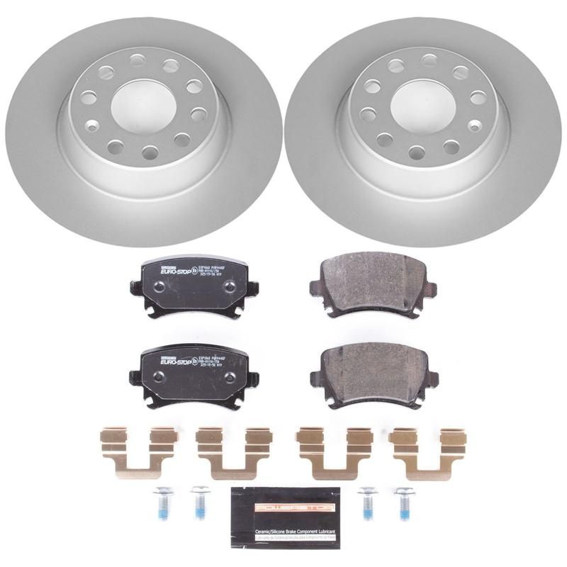 PowerStop ESK2261 Genuine Geomet Coated Rotors, ECE-R90 Brake Pads + Hardware Kit