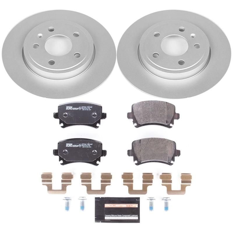 PowerStop ESK4624 Genuine Geomet Coated Rotors, ECE-R90 Brake Pads + Hardware Kit