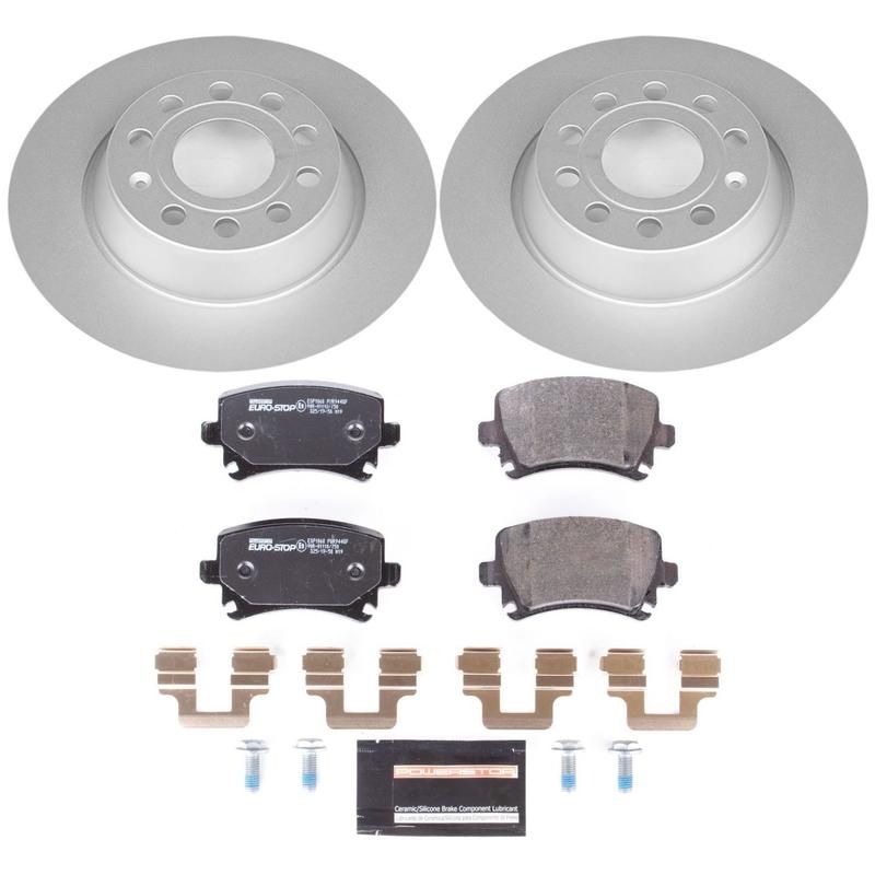 PowerStop ESK5662 Genuine Geomet Coated Rotors, ECE-R90 Brake Pads + Hardware Kit