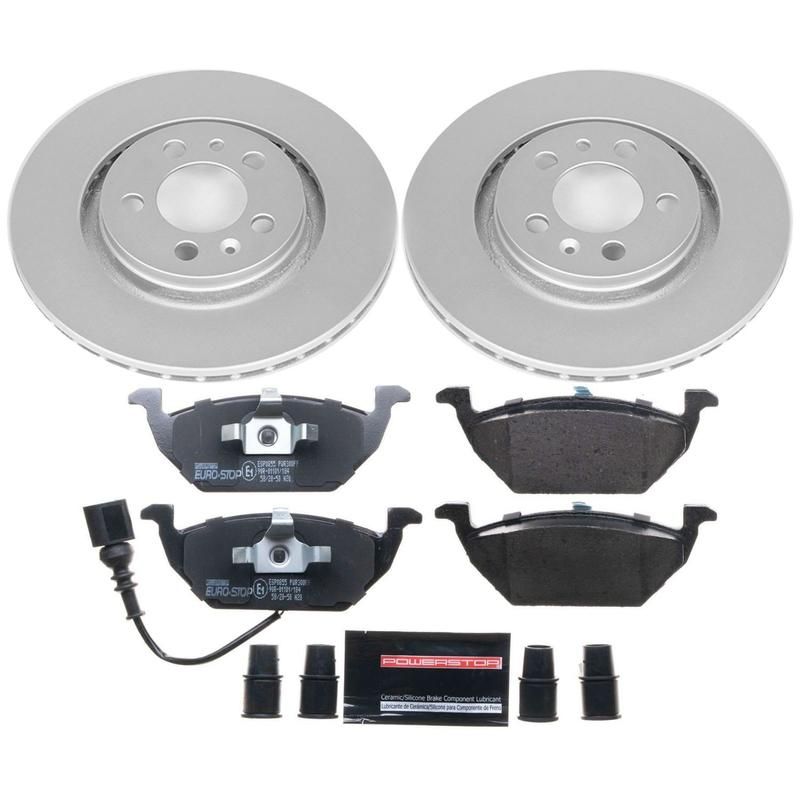 PowerStop ESK839 Genuine Geomet Coated Rotors, ECE-R90 Brake Pads + Hardware Kit