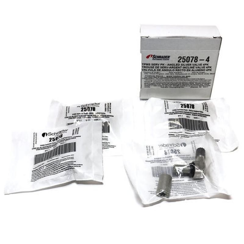 SCHRADER VALVES 25078-4 Angled Silver Aluminum Valve Assembly for Schrader 90 Degree EZ-sensor - 4 Pk