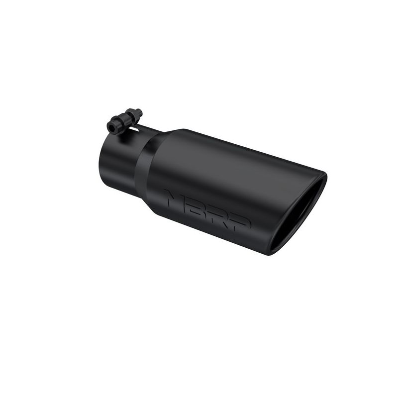 MBRP Exhaust T5155BLK Tip; 4in. O.D.; Angled Rolled End; 3in. inlet; 10in. Length; Black Series.