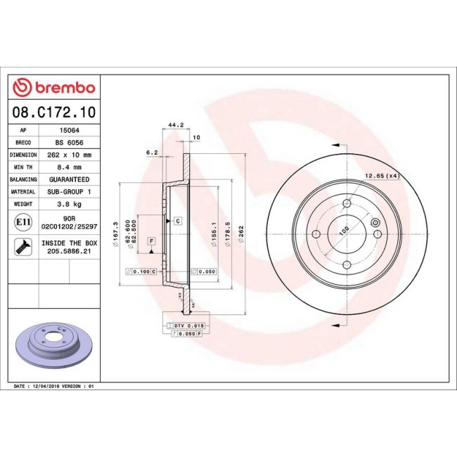 Brembo 08.C172.10 Brembo Solid Standard Rotor