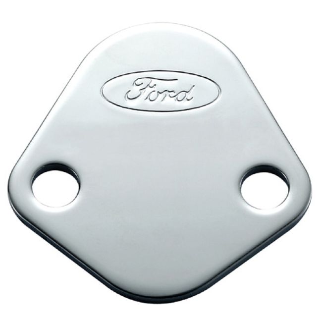 Ford Racing 302-290 Ford Logo Fuel Pump Blockoff Plate: Chrome