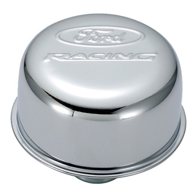 Ford Racing 302-215 Ford Racing Logo Air Breather Cap: Push-In Type Chrome