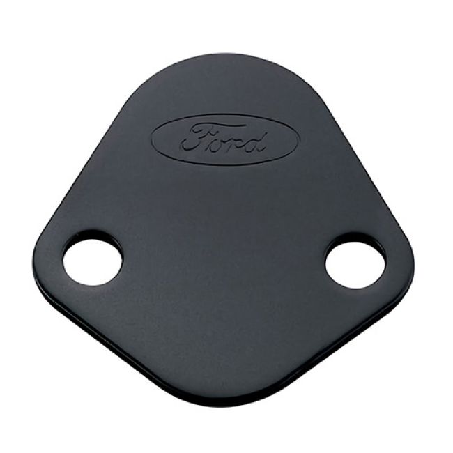 Ford Racing 302-291 Fuel Pump Block Off Plate, Black Crinkle Finish With Ford Oval