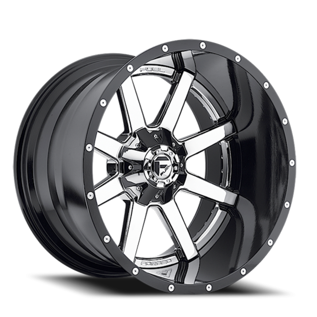 Aluminum Wheels 20X10 Maverick D260 8 On 165.1 Chrome/Gloss Black Lip 125.1 Bore -19 Offset Fuel Off Road Wheels