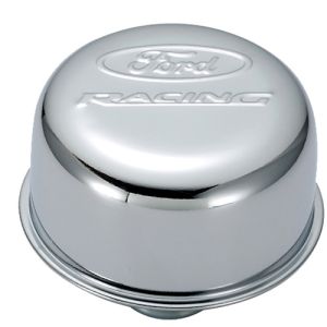 Ford Racing 302-215 Ford Racing Logo Air Breather Cap: Push-In Type Chrome