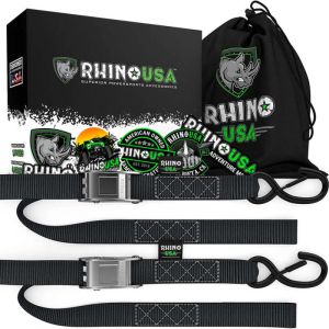 Rhino USA RNO-CAMSOFT-GRN Cambuckle Motorcycle Tiedown Straps 2-Pack (Green) 1.5In X 8Ft