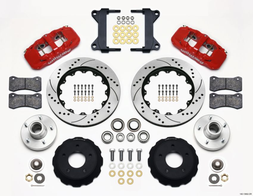 Wilwood 140-13692-DR AERO6 Front Hub Kit 14.00 Drilled-Red Chevy C-10 60-87 CPP Drop Spindle