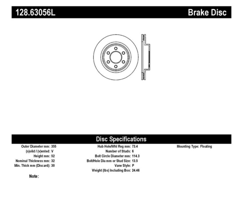Stoptech 128.63056L Drilled Sport Brake Rotor