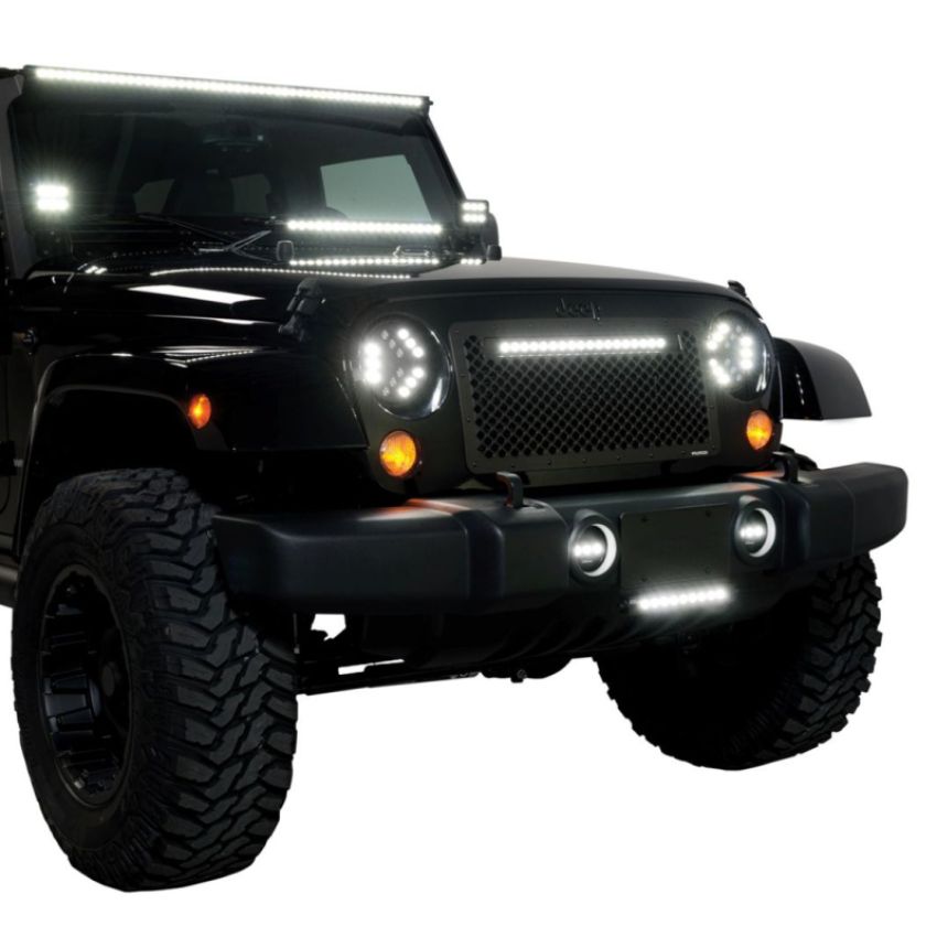 Putco 64178L 07-18 Jeep Wrangler - SS Black Grille w/ 20in Luminix Light Bar Designer FX Grilles