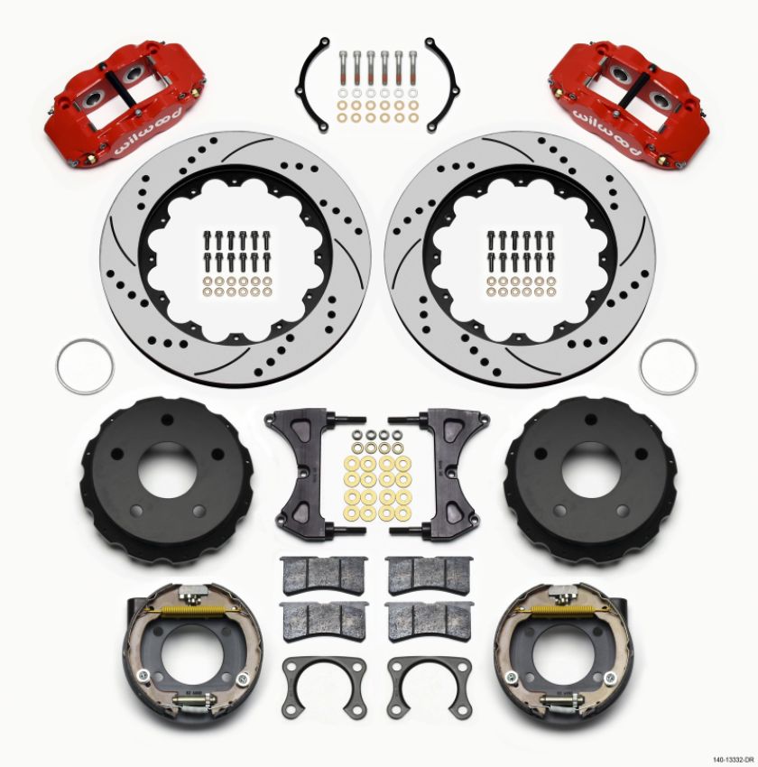 Wilwood 140-13332-DR Narrow Superlite 4R Rear P-Brk Kit 14.00in Drill Red Small Ford 2.36in Off Bronco 5 x 5.50