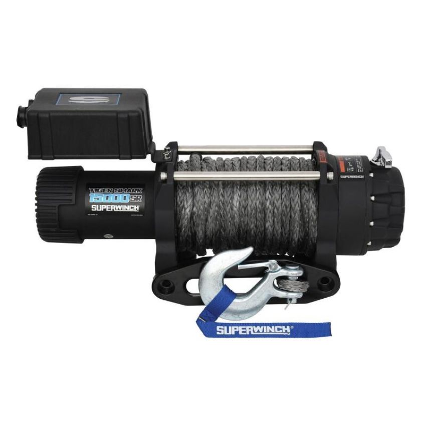 Superwinch 1515001 15000 LBS 12V DC 15/32in x 78ft Synthetic Rope Tiger Shark 15000SR Winch