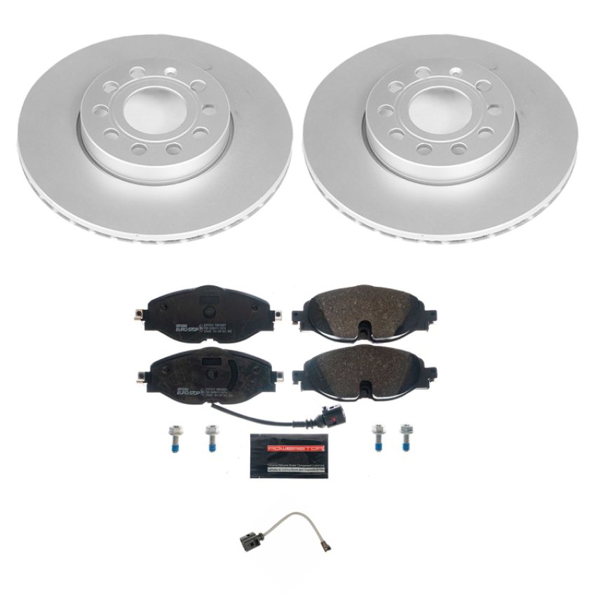 PowerStop ESK7080 Genuine Geomet Coated Rotors, ECE-R90 Brake Pads + Hardware Kit