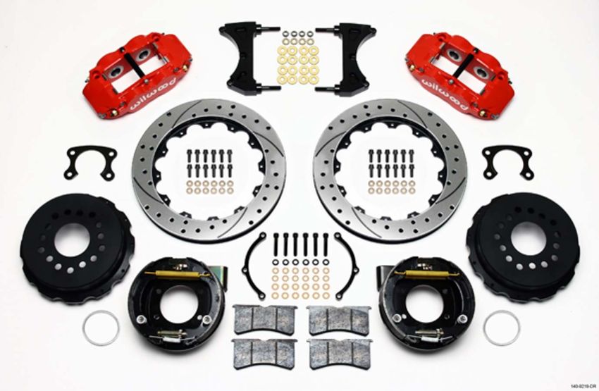 Wilwood 140-9219-DR Narrow Superlite 4R Rear P-Brk Kit 12.88in Drill Red Big Ford New Style 2.50in Offset