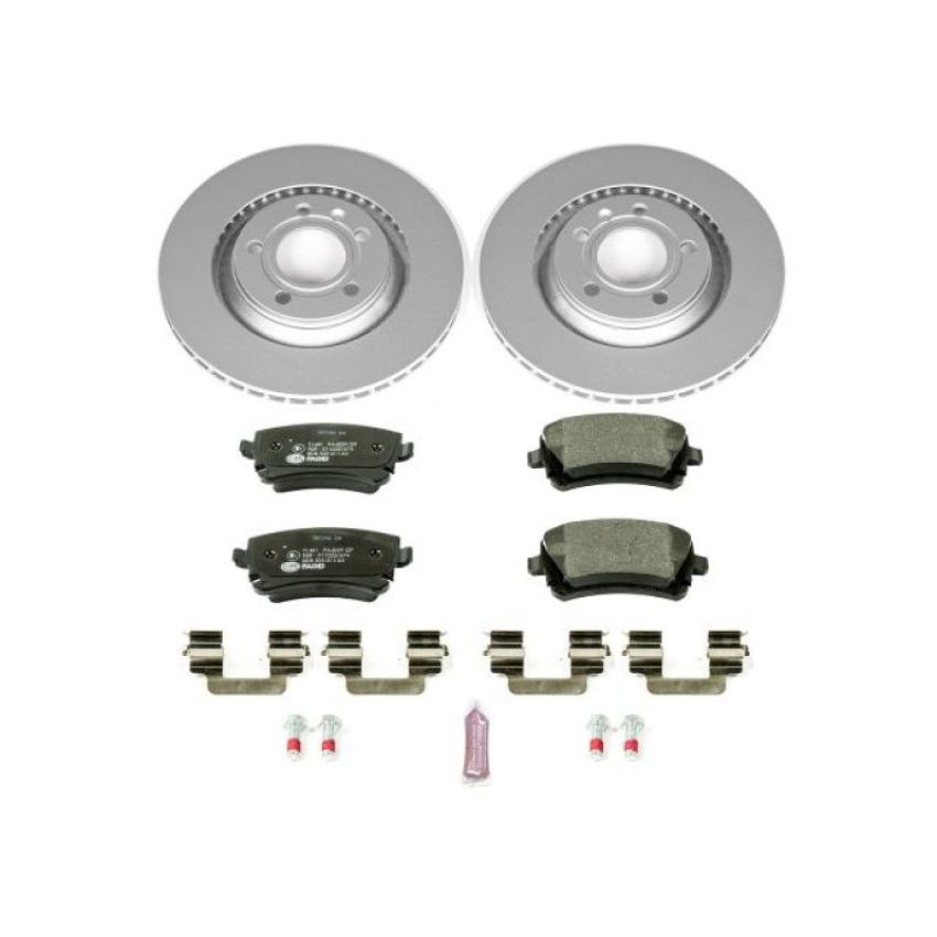 PowerStop ESK4562 Genuine Geomet Coated Rotors, ECE-R90 Brake Pads + Hardware Kit