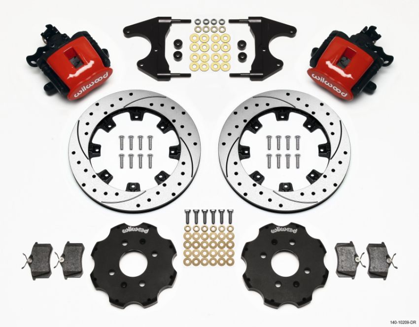 Wilwood 140-10209-DR Combination Parking Brake Rear Kit 12.19in Drilled Red Civic / Integra Drum 2.46 Hub Offset