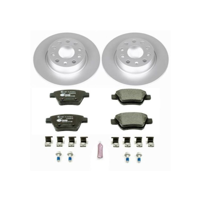 PowerStop ESK5667 Genuine Geomet Coated Rotors, ECE-R90 Brake Pads + Hardware Kit
