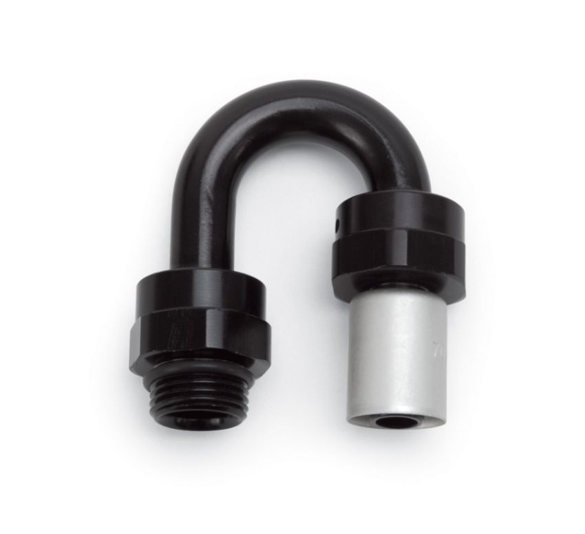Russell 610820 Performance -6 SAE Port Male to -6 AN Hose 180 Degree Crimp On Hose End - Black Anodized