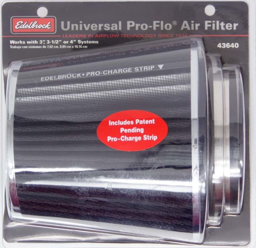 EDELBROCK EDE43640 Pro-Flo Air Filter Cone 6.70 Tall Black/Chrome
