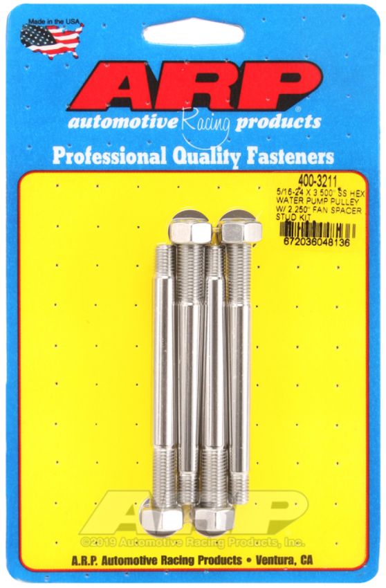 ARP 400-3211 5/16-24 X 3.500 SS Hex Water Pump Pulley w/ 2.250in Fan Spacer Stud Kit