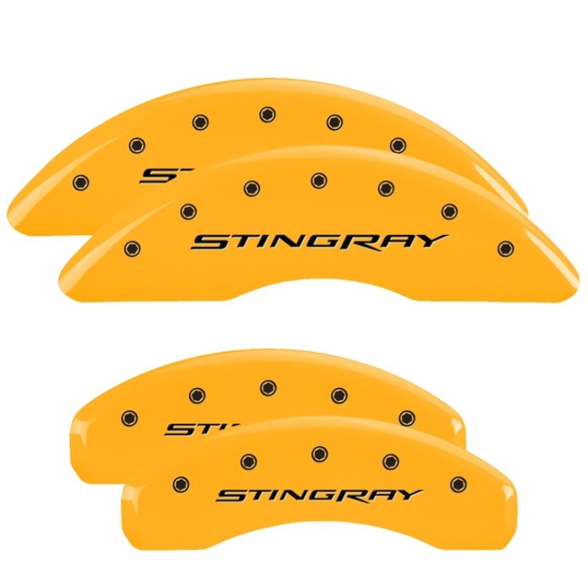 MGP 13084SSTYYL 4 Caliper Covers Engraved Front & Rear Stingray Yellow finish black ch