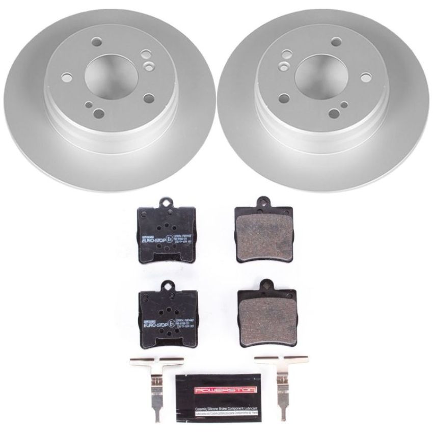 PowerStop ESK368 Genuine Geomet Coated Rotors, ECE-R90 Brake Pads + Hardware Kit