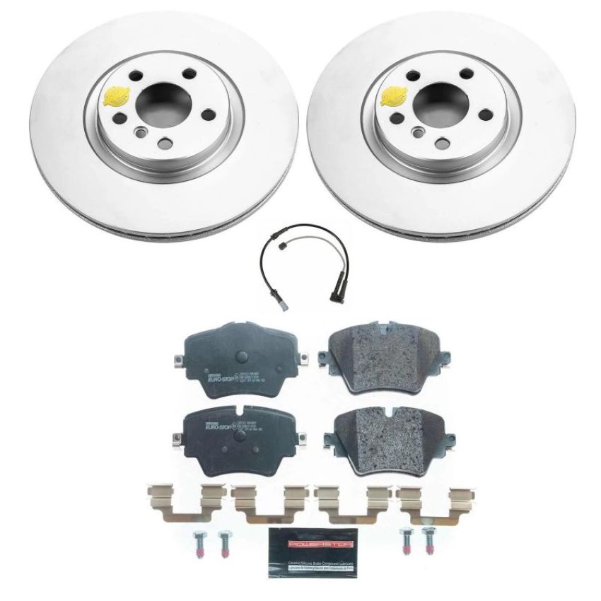 PowerStop ESK7888 Genuine Geomet Coated Rotors, ECE-R90 Brake Pads + Hardware Kit