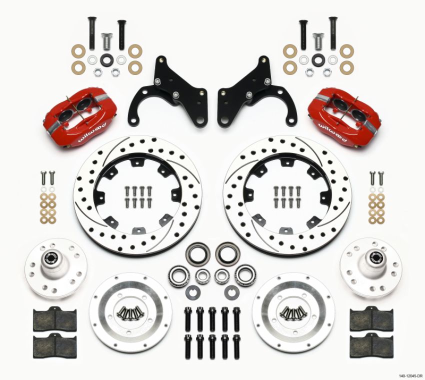 Wilwood 140-12045-DR Forged Dynalite Front Kit 12.19in Drilled Red 69-70 Impala Drum/Disc 69-82 Vette