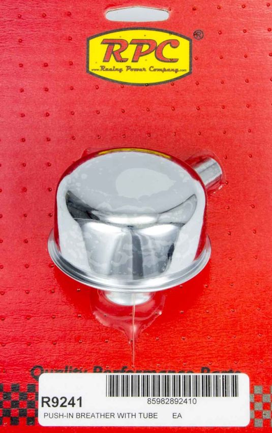 RACING POWER CO-PACKAGED RPCR9241 Chrome Push In Breather w/Tube 2-3/4in Dia 3/4NK
